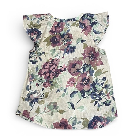 Lauren Ralph Lauren Floral Linen Blend Blouse Short Sleeve Tie Waist Size L - Picture 6 of 8